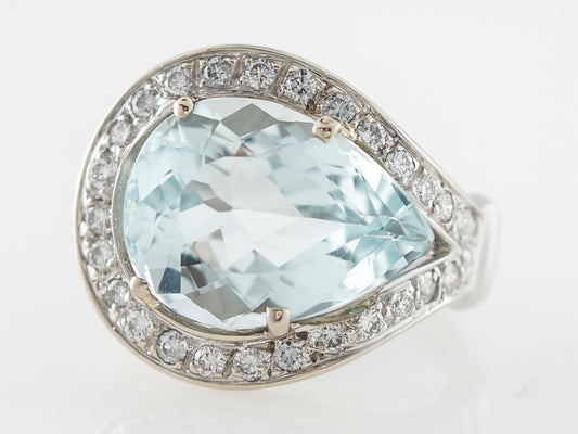 Pear Cut Aquamarine Cocktail Ring in 14k White Gold