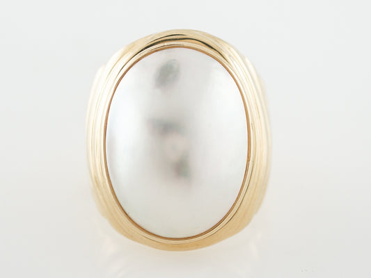 Vintage Style Pearl Cocktail Ring Yellow Gold