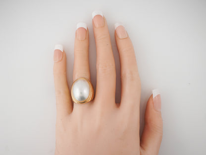 Vintage Style Pearl Cocktail Ring Yellow Gold