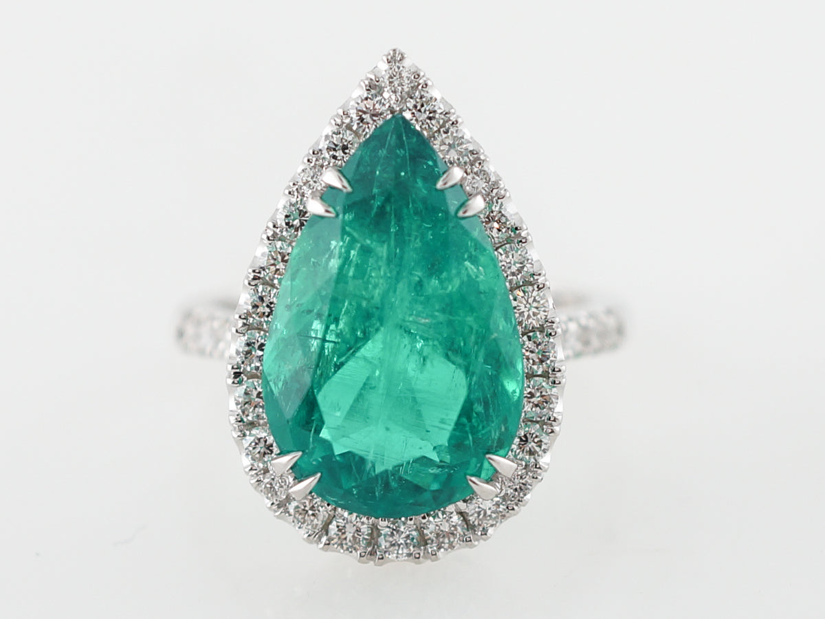 Cocktail Ring Modern GIA 6.96 Pear Cut Emerald & Diamonds in 18k White Gold