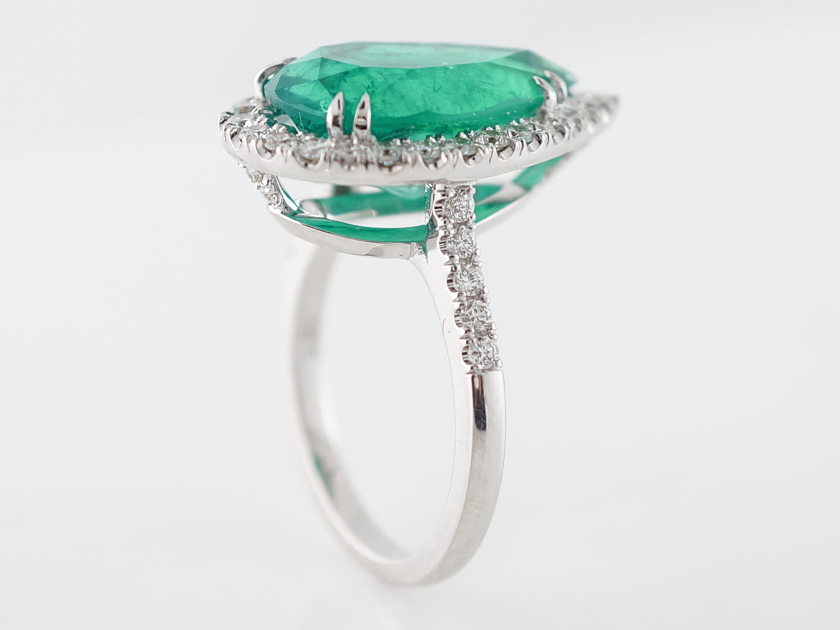 Cocktail Ring Modern GIA 6.96 Pear Cut Emerald & Diamonds in 18k White Gold