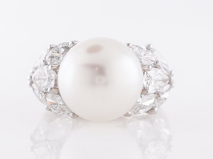 Light Pink Pearl Ring w/ Diamond Accents 18K White Gold