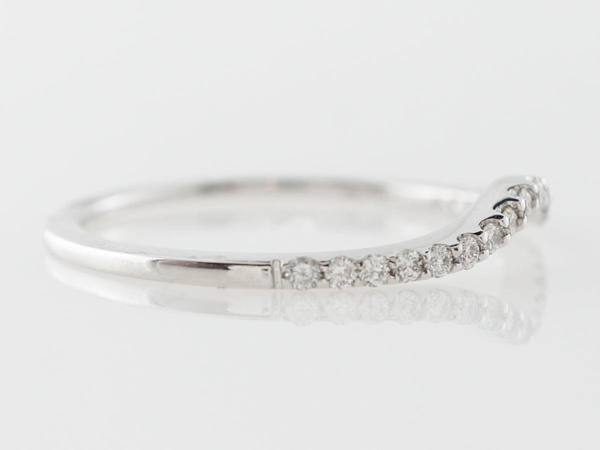 Thin Contour Wedding Band w/ Diamonds in White Gold