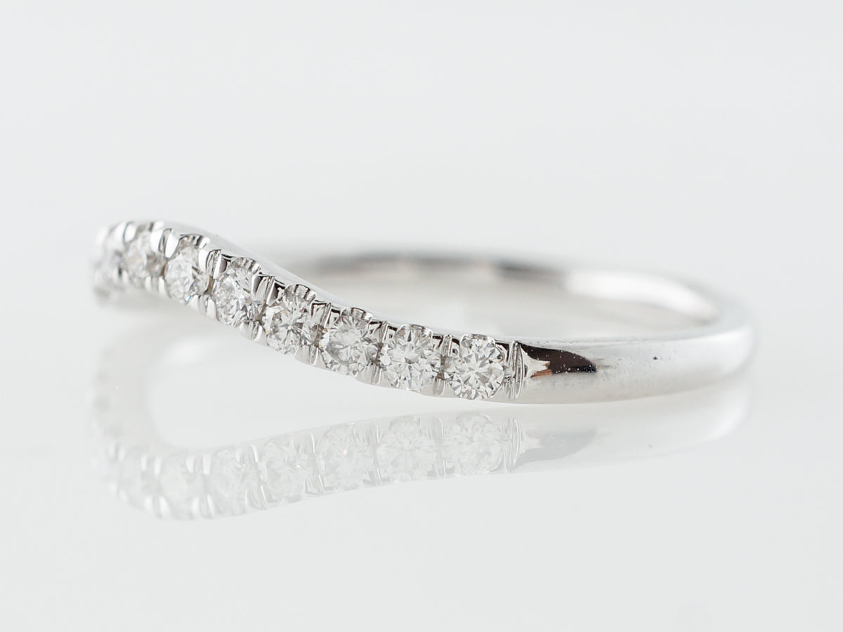 Gently Contoured Wedding Band w/ Diamonds in White Gold