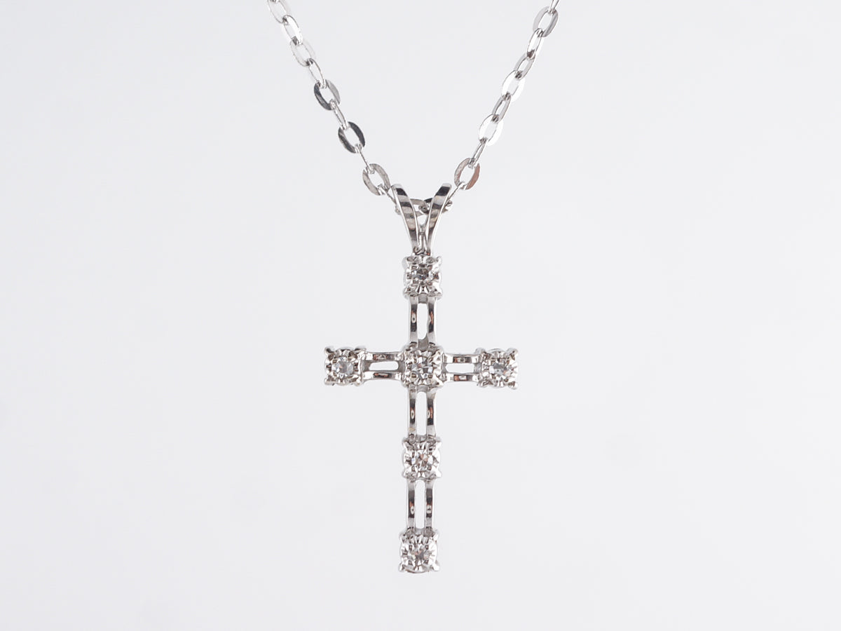 Cross Necklace w/ Single Cut Diamonds in 14K White Gold