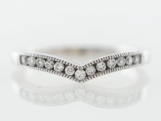 Curved Diamond Wedding Band w/ Milgrain in White Gold