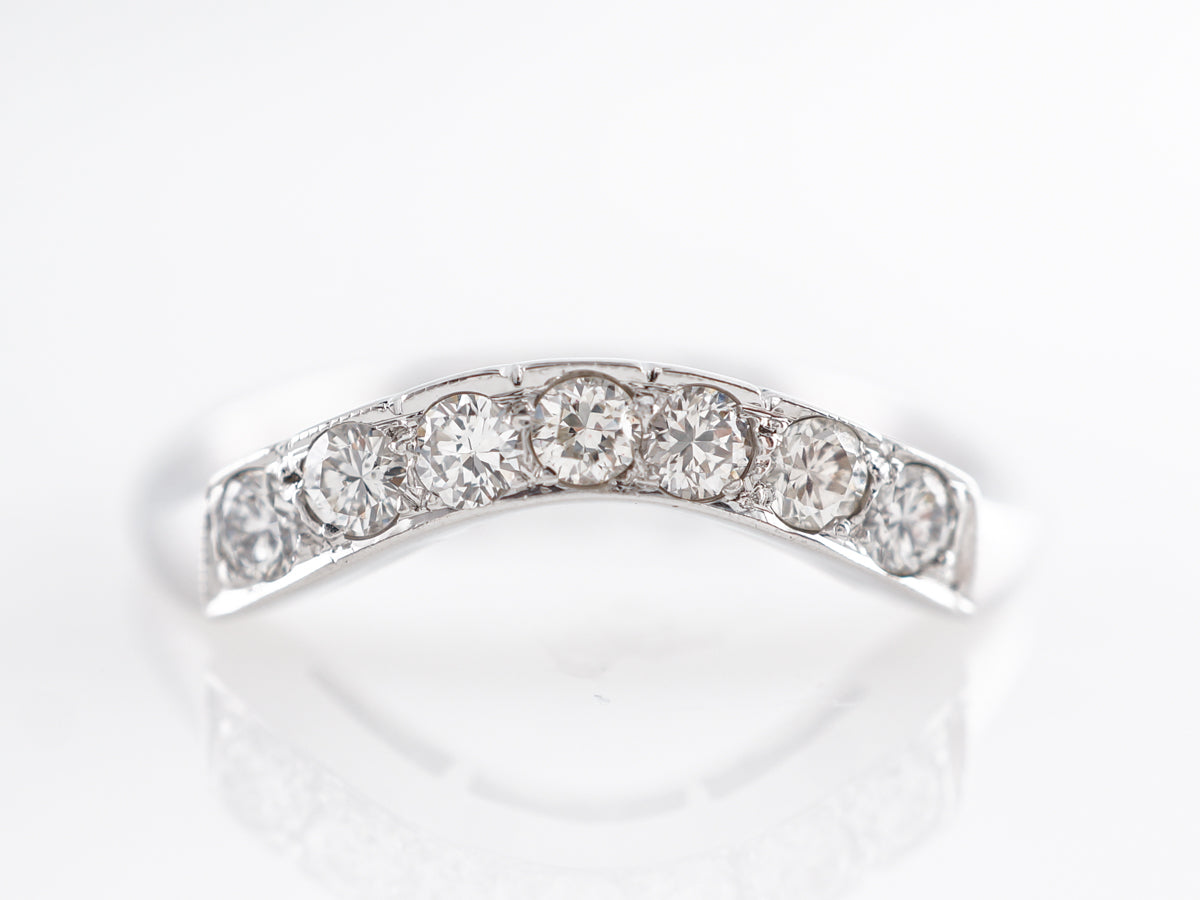 Curved Wedding Band w/ Diamonds in 14k White Gold