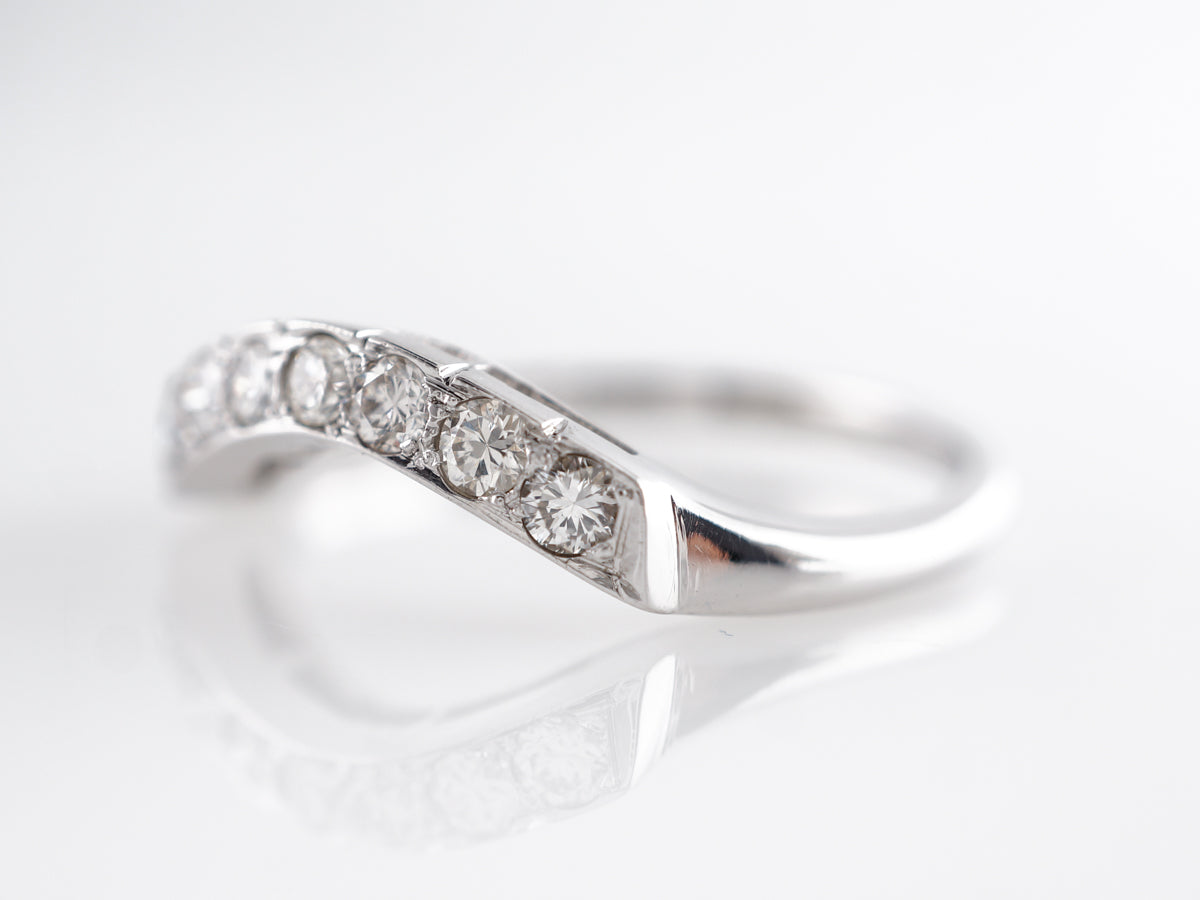 Curved Wedding Band w/ Diamonds in 14k White Gold