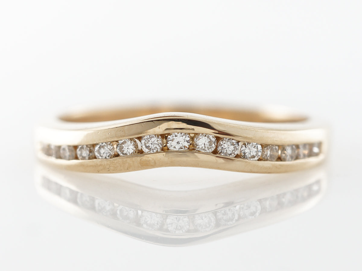 Curved Wedding Band w/ Diamonds in Yellow Gold - Filigree Jewelers