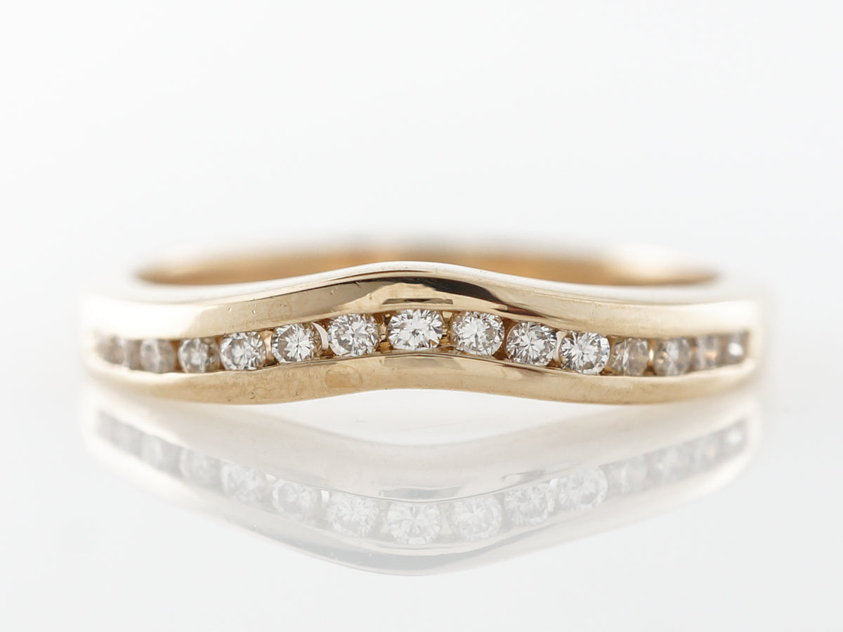 Curved Wedding Band w/ Diamonds in Yellow Gold