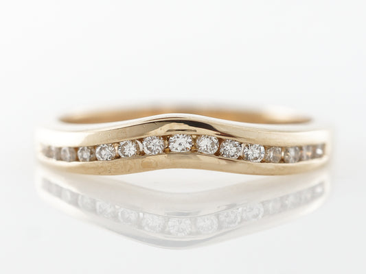 Curved Wedding Band w/ Diamonds in Yellow Gold