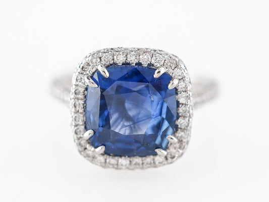 Cushion Cut Sapphire & Diamond Engagement Ring in Platinum