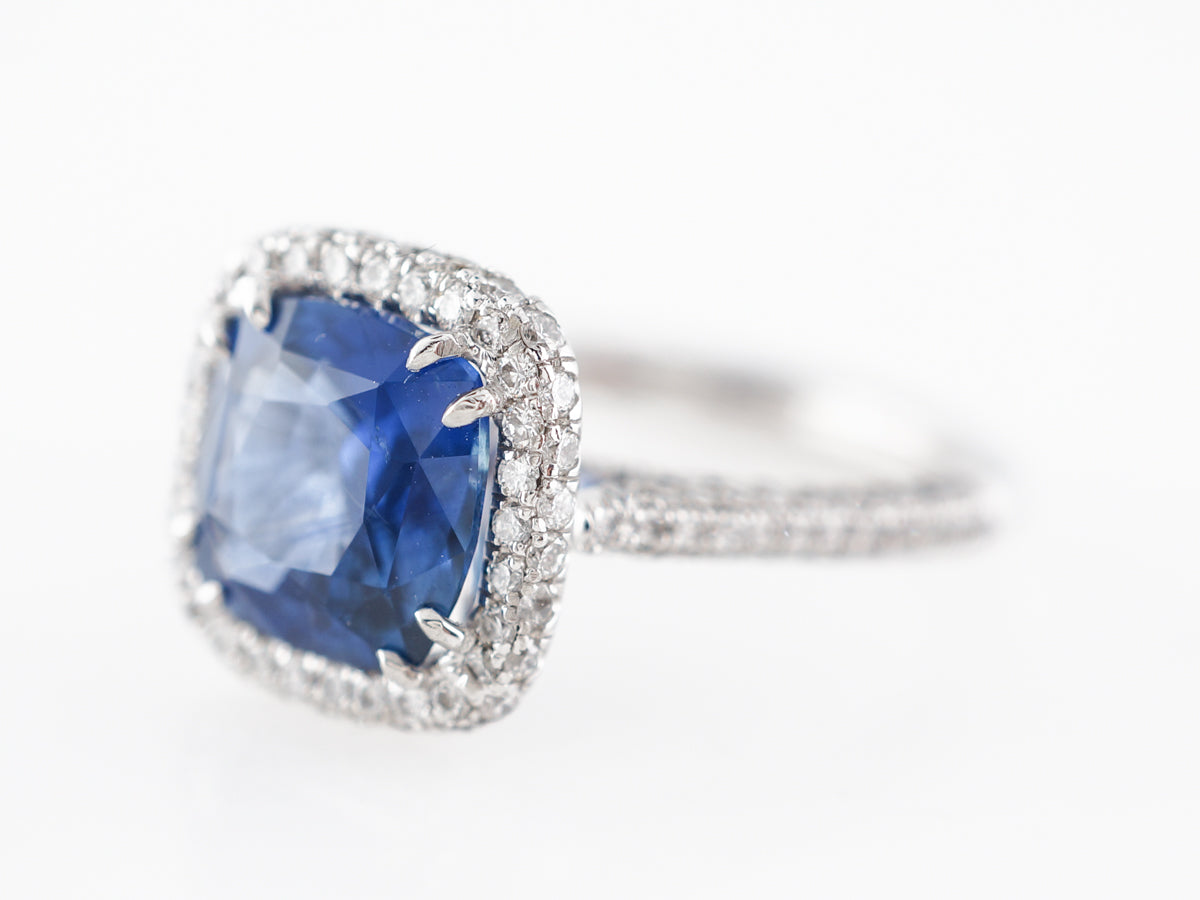 Cushion Cut Sapphire & Diamond Engagement Ring in Platinum