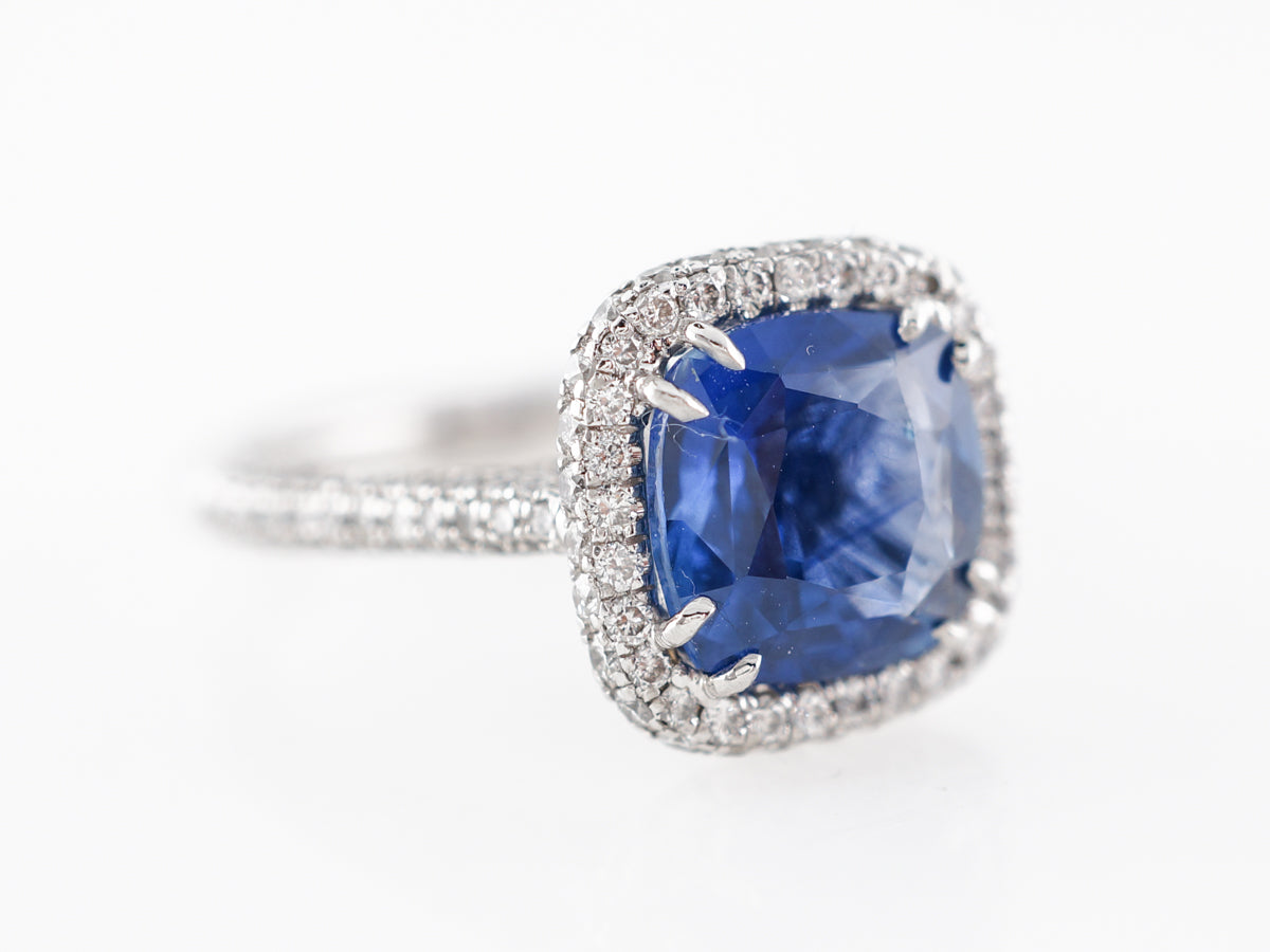 Cushion Cut Sapphire & Diamond Engagement Ring in Platinum