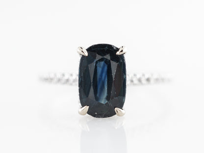 Cushion Cut Teal Sapphire & Diamond Engagement Ring 14k