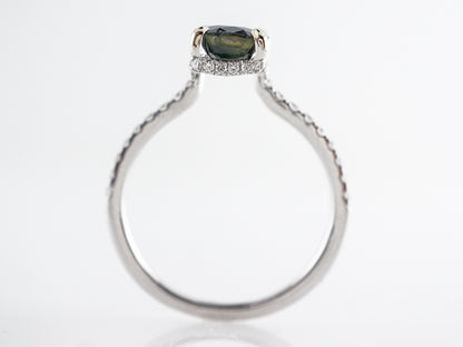 Cushion Cut Teal Sapphire & Diamond Engagement Ring 14k