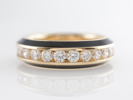 Channel Set Diamond Band with Black Enamel in 14k Yellow Gold