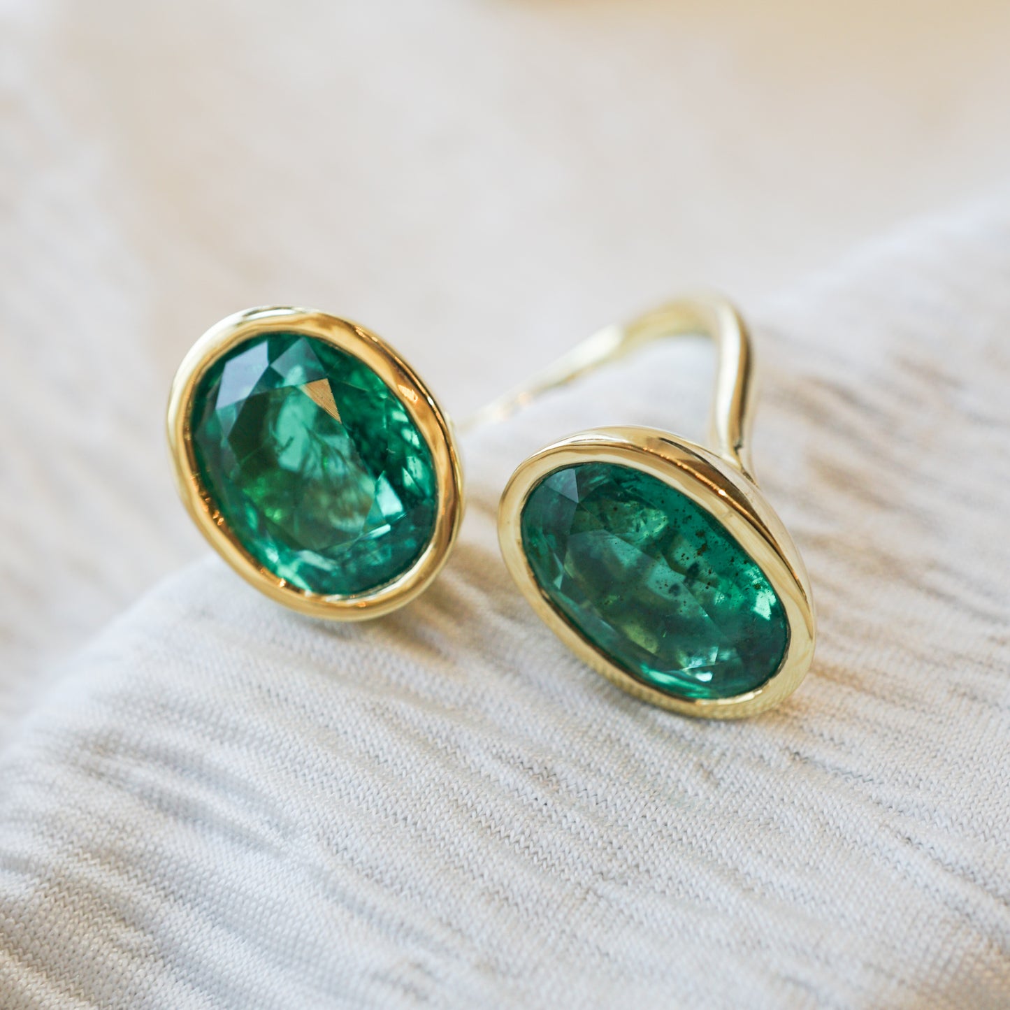 Double Oval Cut Emerald Cocktail Ring in 18k Yellow Gold