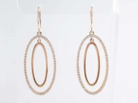 Double Oval Drop Earrings w/ Diamonds in 14k Yellow Gold