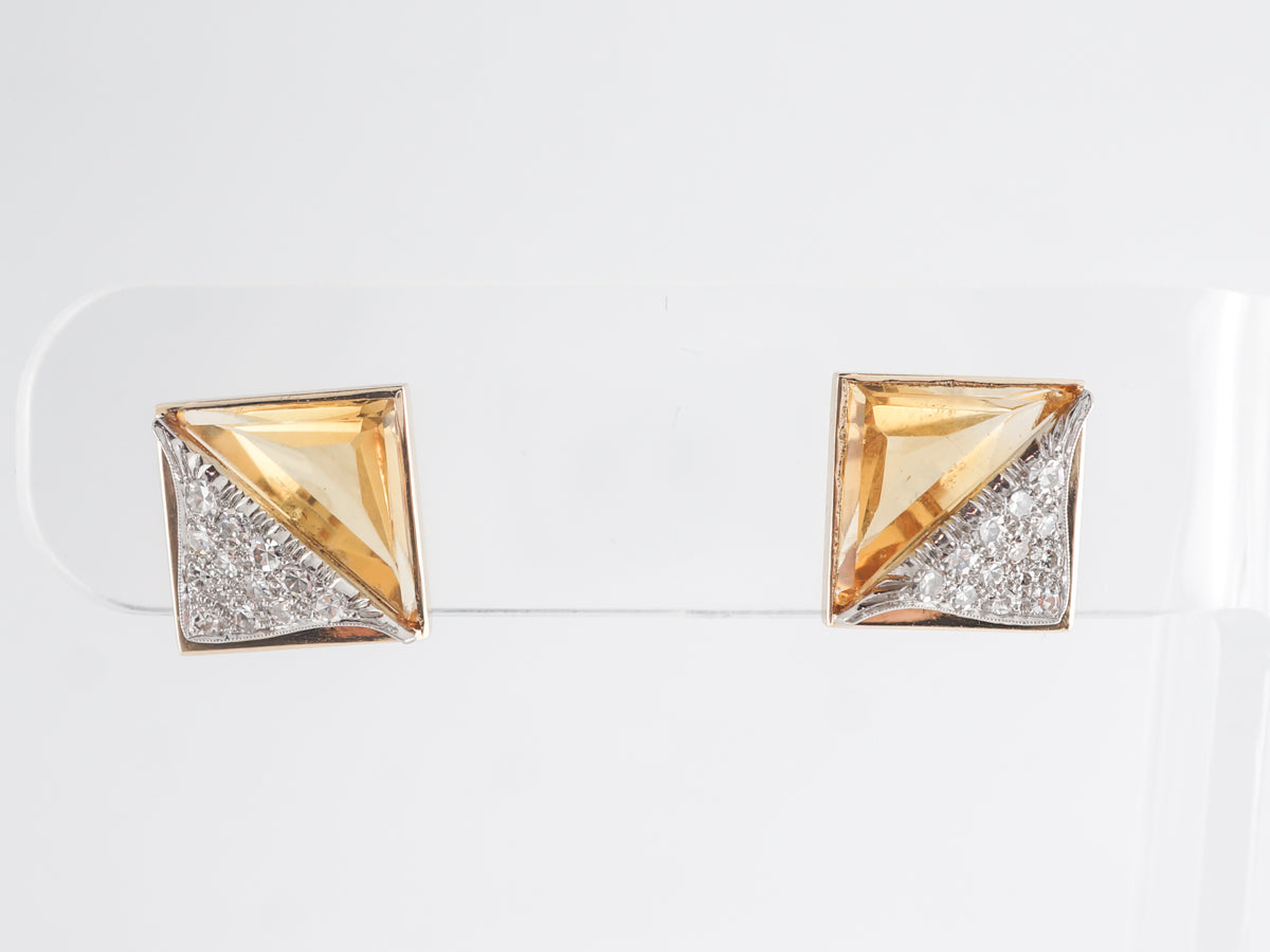 Vintage Citrine and Diamond Earrings in Yellow Gold