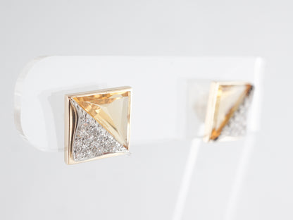 Vintage Citrine and Diamond Earrings in Yellow Gold