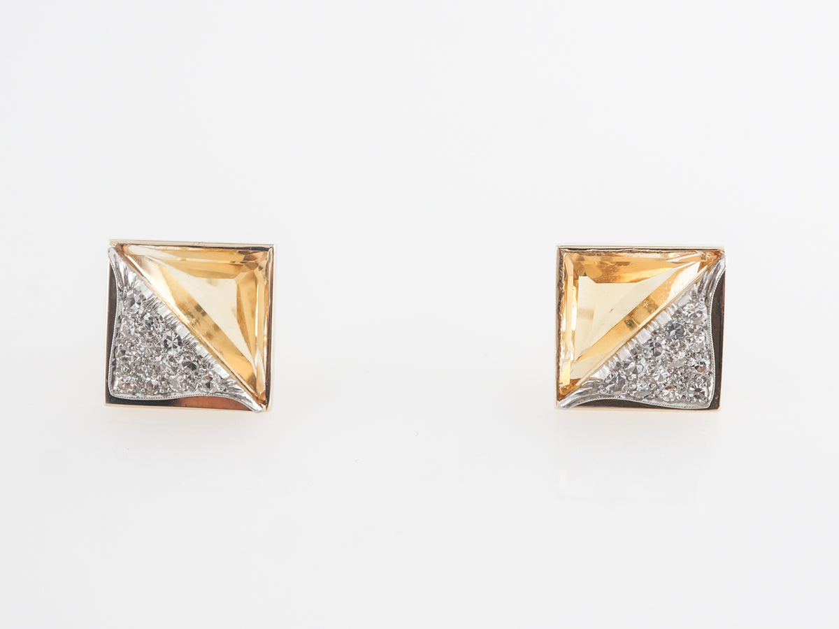 Vintage Citrine and Diamond Earrings in Yellow Gold