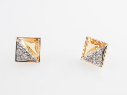 Vintage Citrine and Diamond Earrings in Yellow Gold