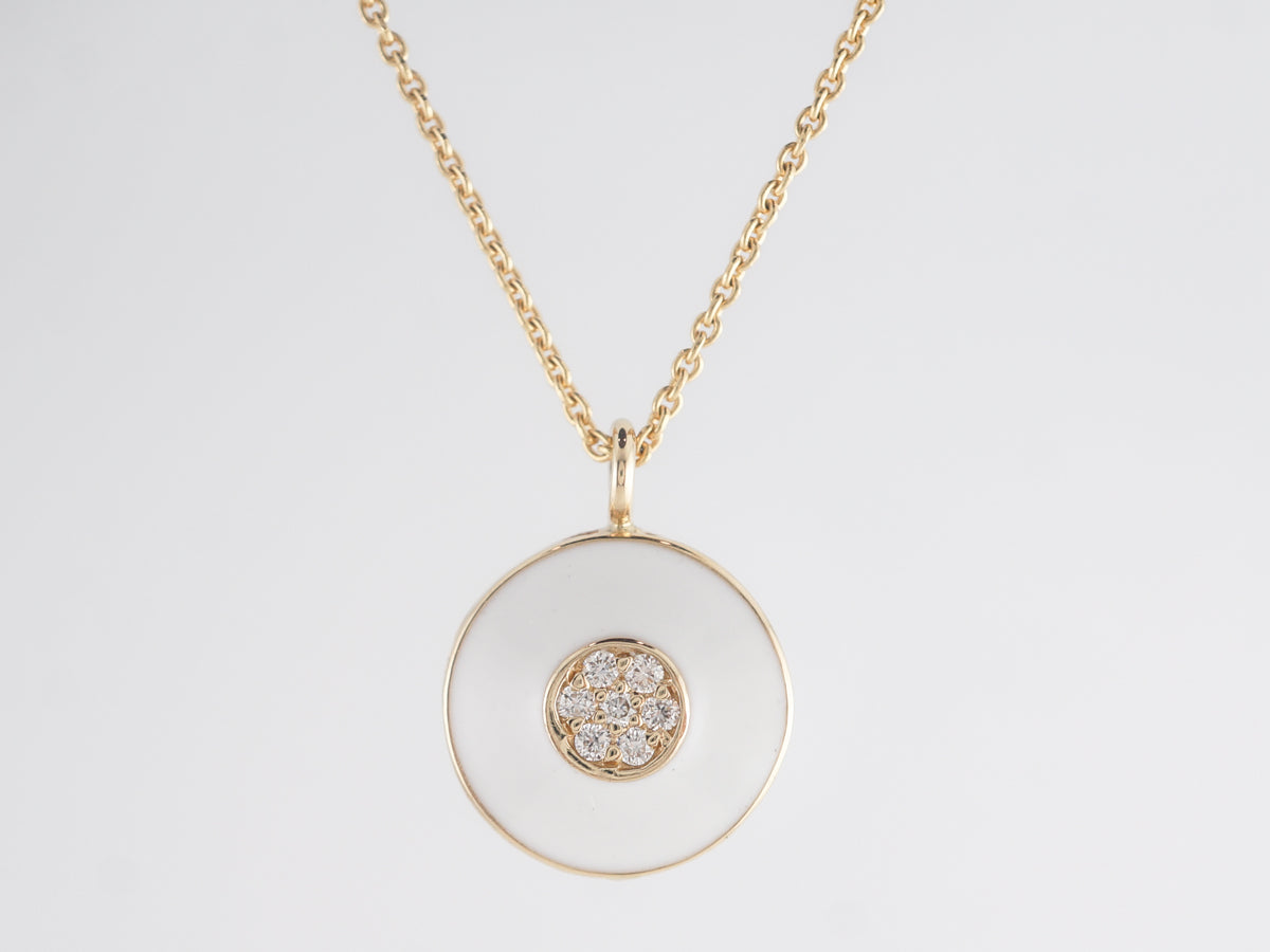 Diamond & Enamel Necklace in 14k Yellow Gold