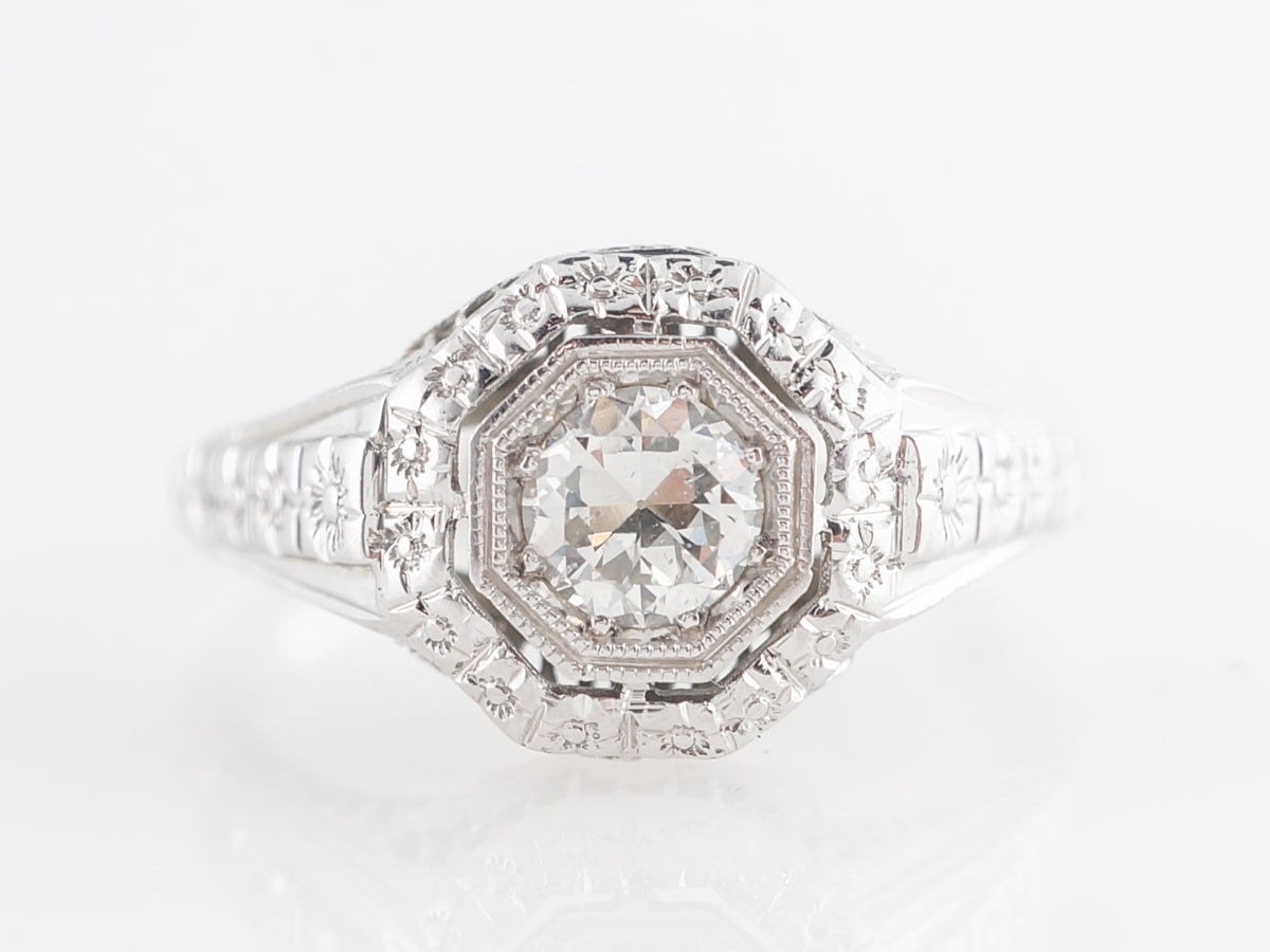 .33 European Diamond Engagement Ring in 18K White Gold