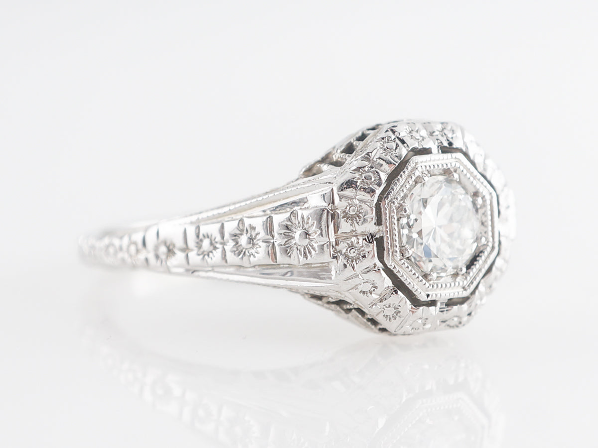 .33 European Diamond Engagement Ring in 18K White Gold