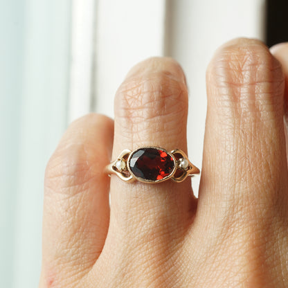 Victorian Garnet & Pearl Ring in 10k Yellow Gold