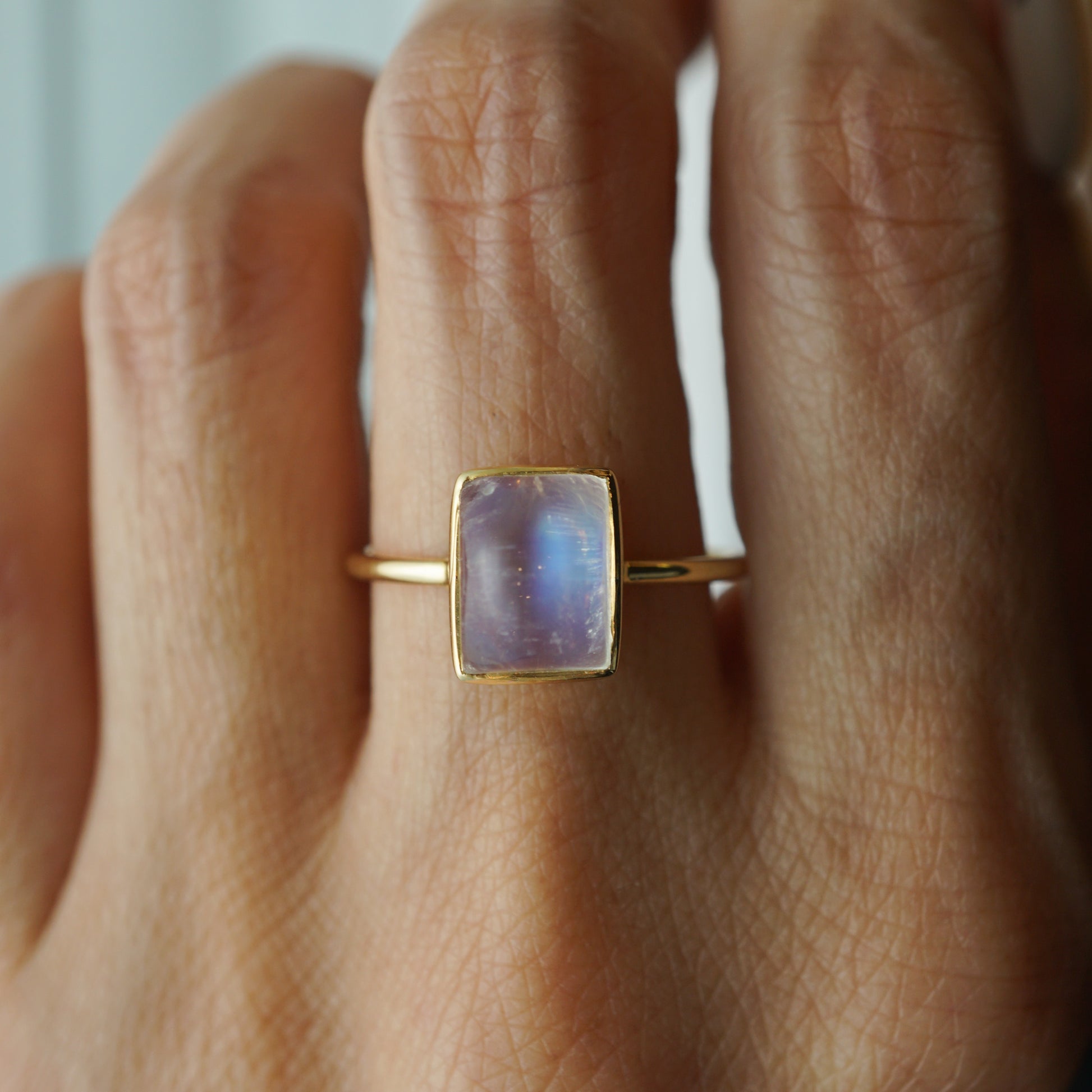 Rectangular Bezel Set Moonstone Ring in 18k Yellow Gold