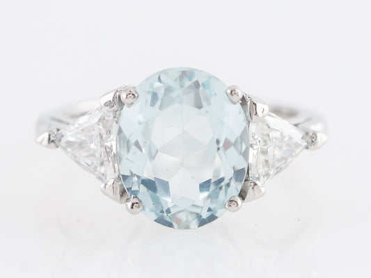 .84 Oval Cut Aquamarine Ring w/ Diamonds in Platinum