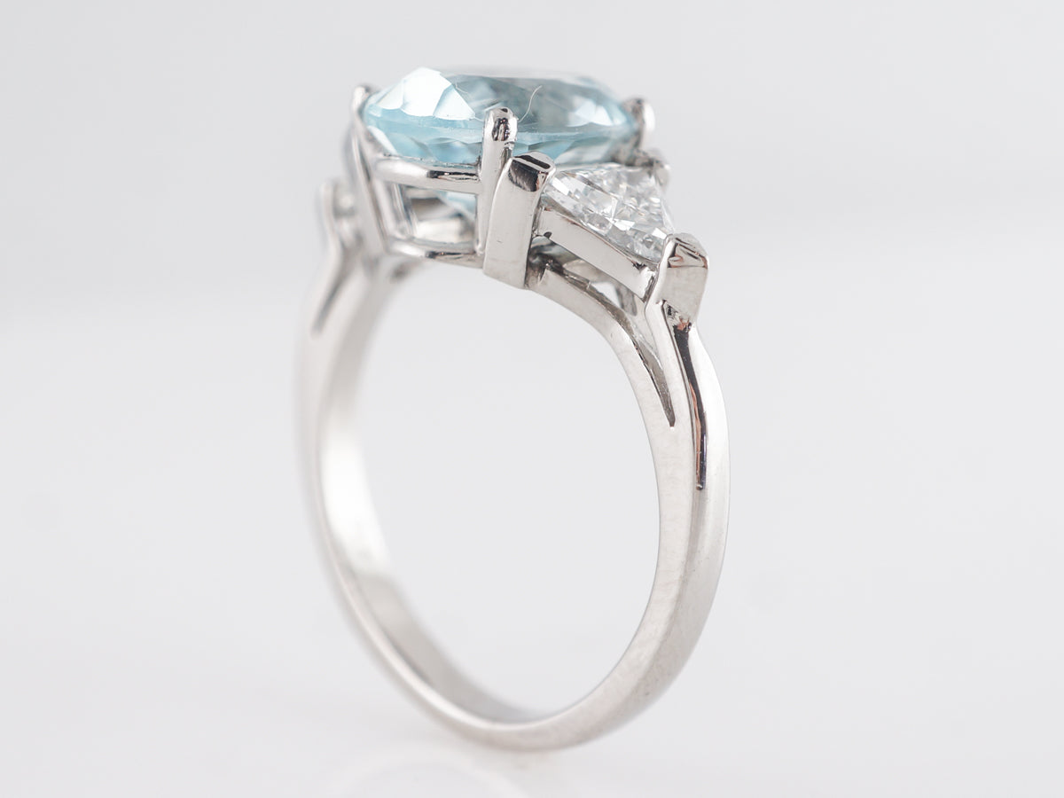 .84 Oval Cut Aquamarine Ring w/ Diamonds in Platinum