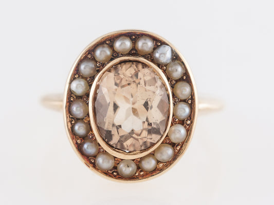 Victorian Topaz and Seed Pearl Cocktail Ring 14k Yellow Gold