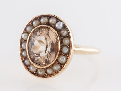 Victorian Topaz and Seed Pearl Cocktail Ring 14k Yellow Gold