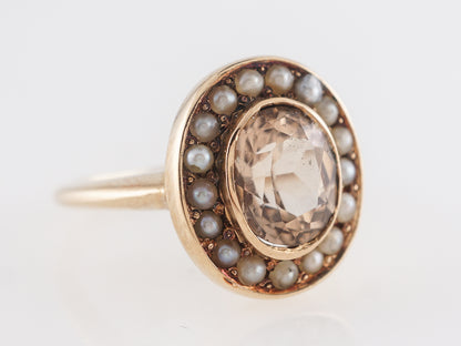 Victorian Topaz and Seed Pearl Cocktail Ring 14k Yellow Gold