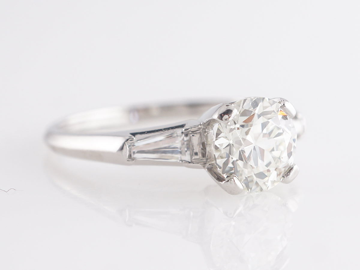 1.07 Mid-Century Round Diamond Engagement Ring in Platinum