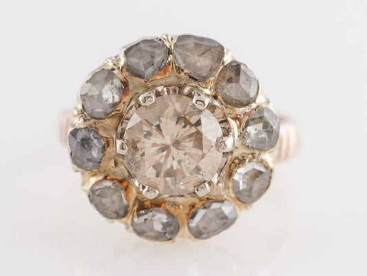 Antique Cocktail Ring Victorian 1.03 Round Brilliant Cut Diamond in 10k Yellow Gold