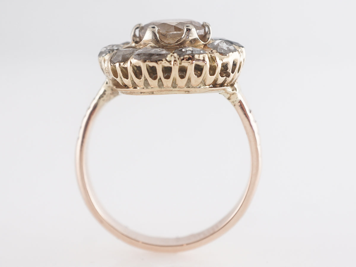 Antique Cocktail Ring Victorian 1.03 Round Brilliant Cut Diamond in 10k Yellow Gold