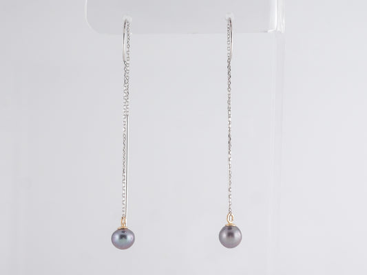 Black Pearl Drop Earrings in 14k White & Yellow Gold