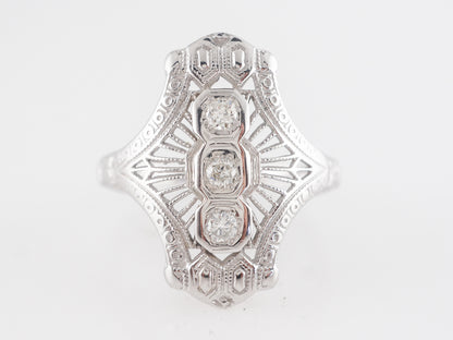 Art Deco Filigree Three Stone Diamond Ring in 18K