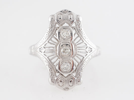 Art Deco Filigree Three Stone Diamond Ring in 18K