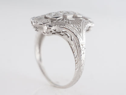 Art Deco Filigree Three Stone Diamond Ring in 18K