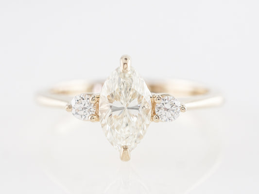 Marquise Diamond Three Stone Engagement Ring in 14K Yellow Gold