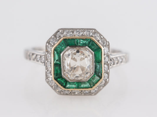 Mid-Century Emerald & Diamond Ring in 18k Yellow Gold and Platinum