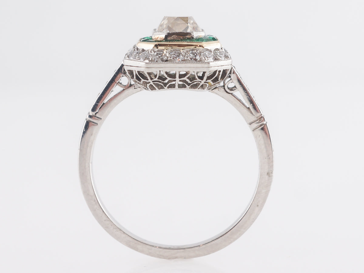 Mid-Century Emerald & Diamond Ring in 18k Yellow Gold and Platinum