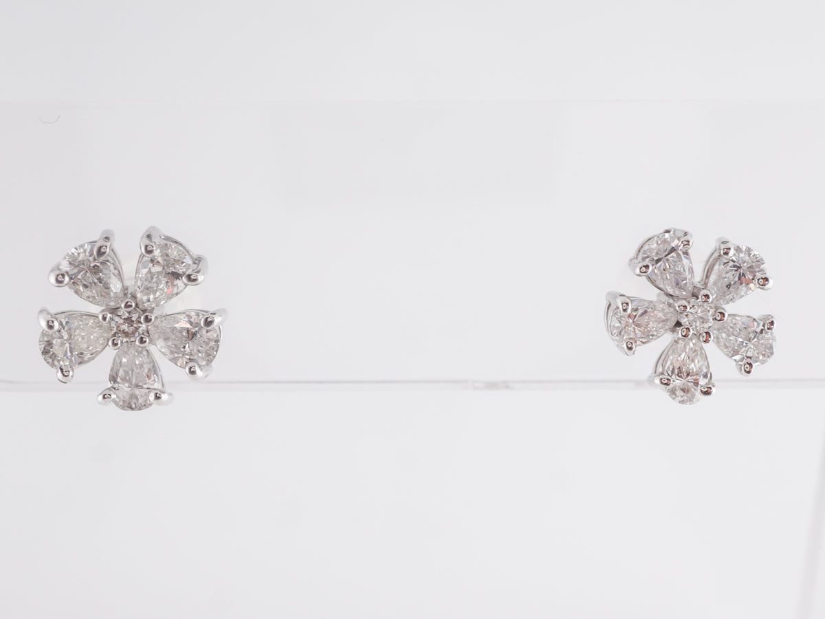 1.50 Carat Pear Cut Diamond Cluster Earrings in Platinum