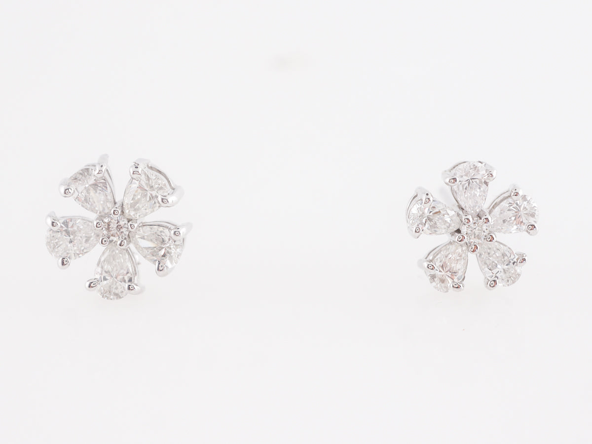 1.50 Carat Pear Cut Diamond Cluster Earrings in Platinum