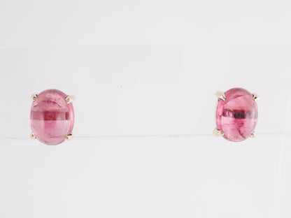 Cabochon Pink Tourmaline Earrings in 14k Yellow Gold
